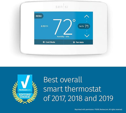 EMERSON Sensi Touch Wi-Fi Smart Thermostat with Touchscreen Color Display, Works with Alexa, Energy Star Certified, C-wire Required, ST75W , White
