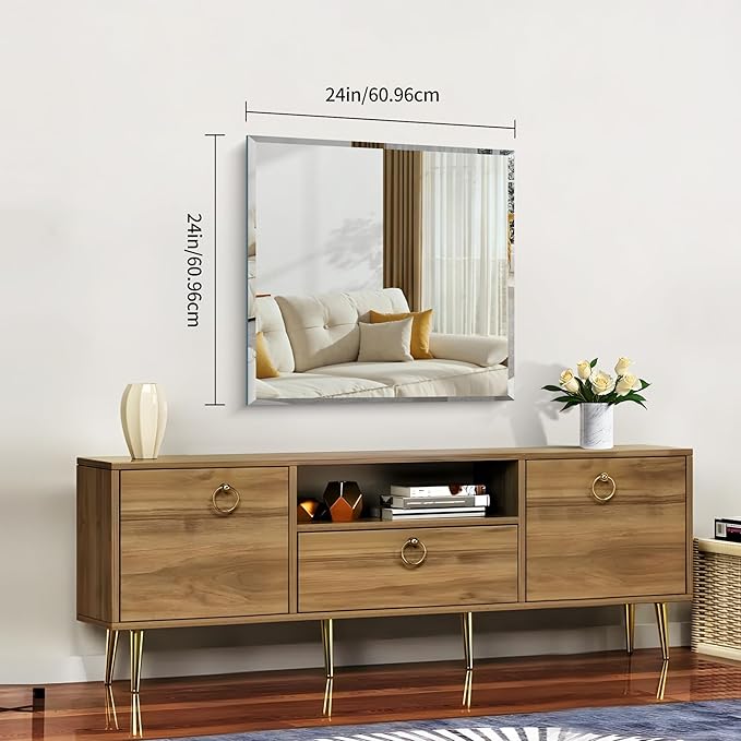 CILIBER Beveled Mirror, 24x24 inch Square Bathroom Mirrors for Wall, Upgraded Shatterproof Frameless Vanity Mirror Over Sink with Beveled Edge for Bathroom,Bedroom,Living Room and Entryway
