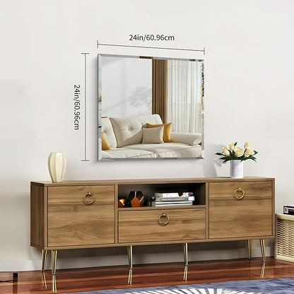 CILIBER Beveled Mirror, 24x24 inch Square Bathroom Mirrors for Wall, Upgraded Shatterproof Frameless Vanity Mirror Over Sink with Beveled Edge for Bathroom,Bedroom,Living Room and Entryway