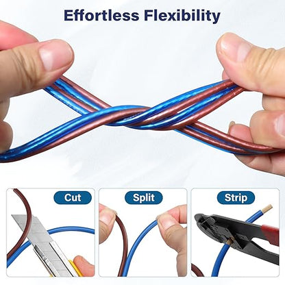 HiFind 16/2 Gauge AWG Car Audio Speaker Wire Cable 25 Ft, Professional Shielded OFC Zipper Wire, Transparent Soft PVC for Automotive Stereo HiFi Home Theater System, Subwoofer, Blue+ Brown