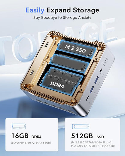 KAMRUI Pinova P2 Mini PC, AMD Ryzen 4300U(Beats 3500U/3200U/N150,Up to 3.7 GHz) Mini Computers, 16GB RAM 512GB SSD Mini Desktop Computers, Triple 4K Display/HDMI+DP+Type-C/WiFi/BT for Home/Business