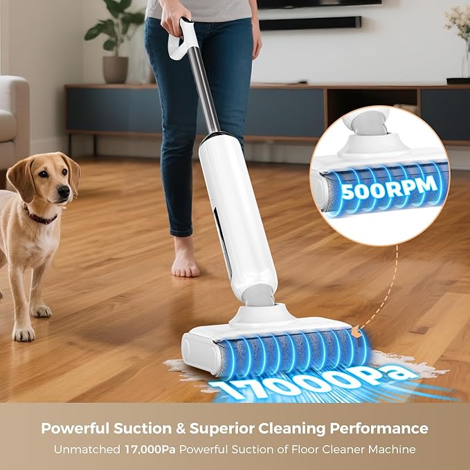 HABIUBIU Wet Dry Vacuum Cleaner, 180° Lay-Flat Cordless Vacuum Mop Combo with Edge Cleaning, All-in-One Floor Cleaner for Hard Floors, Self-Cleaning, 45mins Runtime, LED Display, Voice Prompts