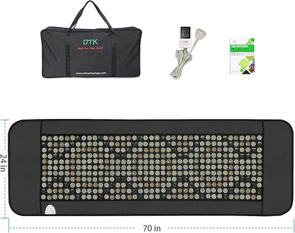 UTK 70'' x 24'' Full Body Quantum Wave Far Infrared Heating pad, 5X Pain Relief, FSA-HSA Eligible Weighted Mat with Magnets Stone, Jade & Tourmaline, Hotter to 159℉, 4H Auto-Off, Gift for Women Men