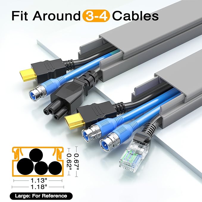 Delamu 157in Cord Hider, Cord Cover Wall Cable Management, Paintable Wire Cover for Cords, Cable Hider Raceway Kit, Cable Cover Concealer, Wire Hiders for TV on Wall, 10 X L15.7 W1.18 H0.6in, Grey