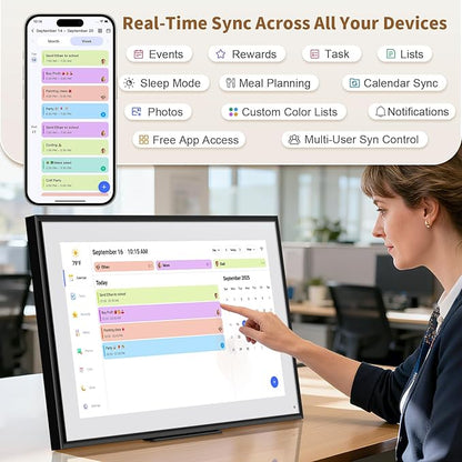 Canupdog 21.5 Inch Digital Calendar, Electronic Planner & Chore Chart, Task Rewards System, Family Photo Display, Syncs with Online Calendars, Interactive Display for Family Schedules, Christmas Gifts for Women Mom