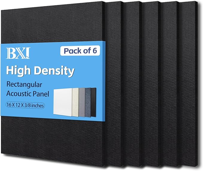 BXI Sound Absorber - 16 X 12 X 3/8 Inches 6 Pack High Density Acoustic Absorption Panel, Sound Absorbing Panels Reduce Echo Reverb, Tackable Acoustic Panels for Wall and Ceiling Acoustic Treatment