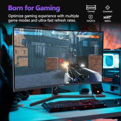 Z-Edge 27 inch Curved Gaming Monitor, FHD 1080P 300Hz 240Hz PC Monitor, Ultra-Fast MPRT 1ms Curved Monitor, 1500R, 16.7M Colors, UG27H Frameless Bezel, 2X DP 1.4 Ports and 2X HDMI 2.0 Ports