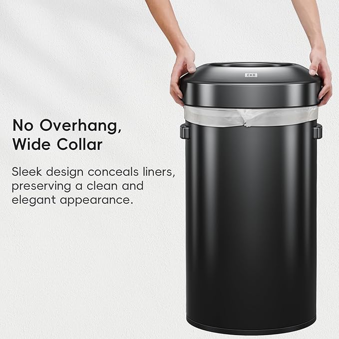 EKO Urban 24 Gallon Round Black Stainless Steel Open Top Waste Bin, Tall Commercial Trash Can for Indoor/Outdoor, Extra Large Metal Garbage Bin for Office, Restaurant, Restroom, 90L