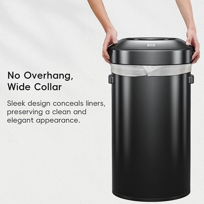 EKO Urban 24 Gallon Round Black Stainless Steel Open Top Waste Bin, Tall Commercial Trash Can for Indoor/Outdoor, Extra Large Metal Garbage Bin for Office, Restaurant, Restroom, 90L