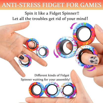 Cevioce 3Pcs Magnetic Rings Fidget Toy Set, Idea ADHD Anxiety Magnetic Fidget Toys Adults Fidget Spinner Rings for Relief, Valentines Day Gifts for 8+ Year Old Teen Boy Girl Easter Basket Stuffers