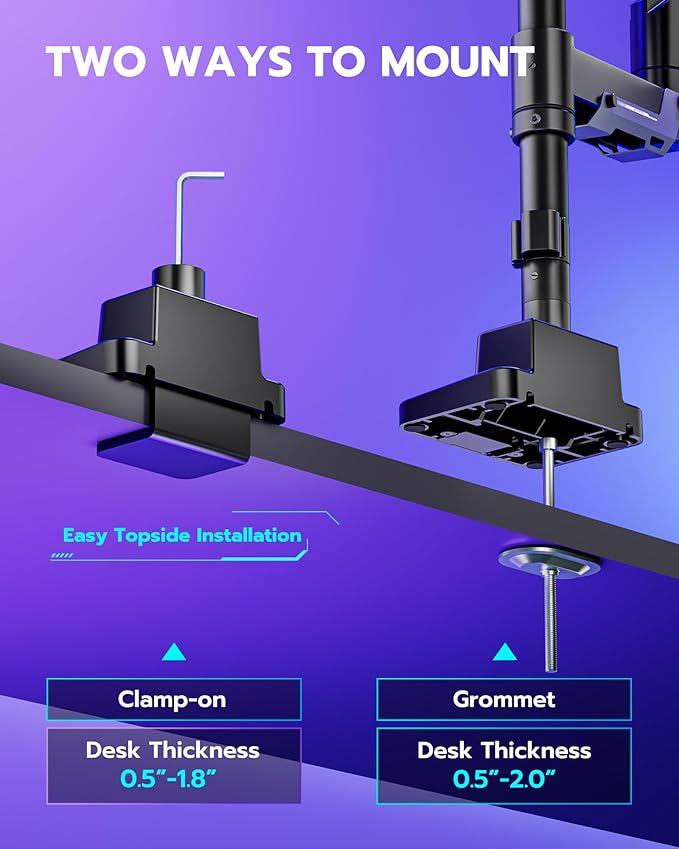 ARES WING CoreArm Single Monitor Mount, Ultrawide Monitor Arm for 24 to 57'' Heavy Duty Curved Screen, Adjustable Gas Spring Monitors Arm Stand up to 66LBS with 75/100/200 Vesa Mount, Black