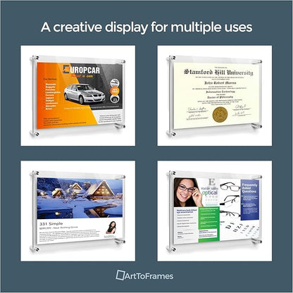 ArtToFrames 12x18 Inch Double Panel Floating Acrylic Picture Frame (Full Frame is 16x22) comes with White Standoff Hardware, Made in the USA, 1 Pack