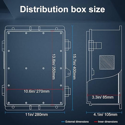 Namunanee Outdoor Electrical Junction Box with High Power Outlet, ABS Water Resistant Enclosure with Internal Mounting Panel & Hinged Cover (16" H* 12" L* 4" W)