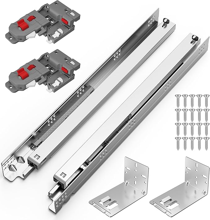 Chibery 9 12 15 18 21 Inch Undermount Soft Close Drawer Slides, Full Extension 3D Locking Device, Concealed Bottom Mount Rails for face Frame Cabinet, Rear Mount Brackets, 100 LB, 15 inch-1 Pair