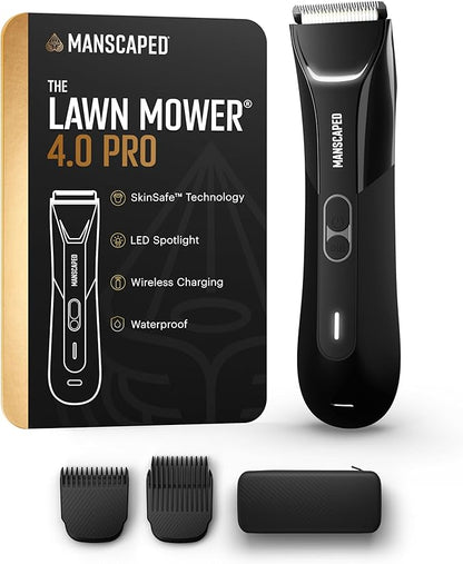 MANSCAPED® The Lawn Mower® 4.0 PRO - Groin & Body Hair Trimmer, Updated SkinSafe® Trimmer Blade, Waterproof Wet/Dry Groomer, USB-C & Wireless Charging Compatible, Men’s Ball Shaver with Travel Lock
