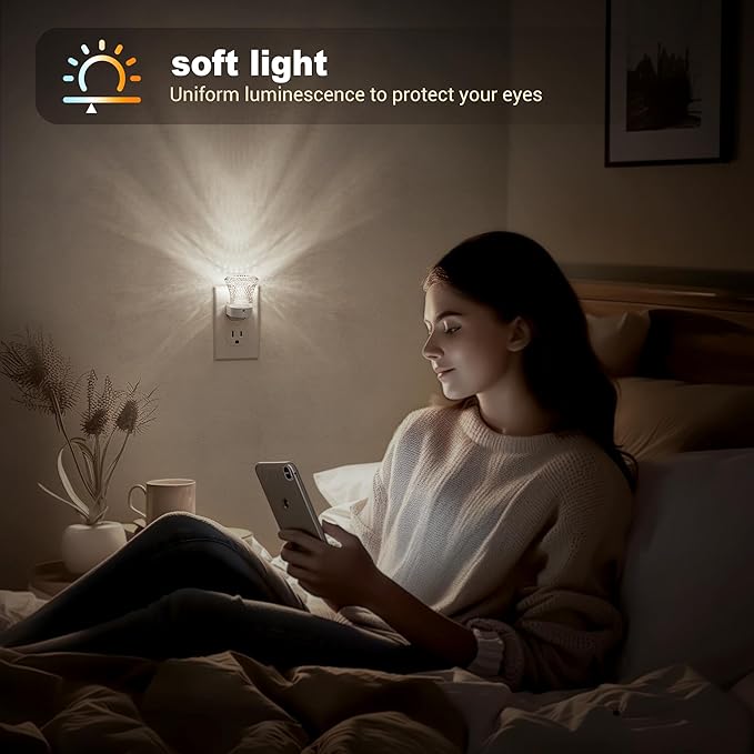 JandCase LED Night Light Plug in, Night Lights Plug into Wall [2 Pack] with Dusk to Dawn Light Sensor, 5000K Daylight White Night Light, Adjustable Brightness Nightlight for Kids Bathroom Bedroom