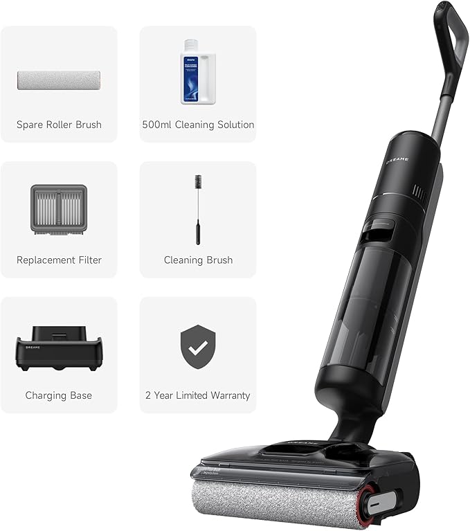 DREAME H12 Pro FlexReach Wet Dry Vacuum Cleaner, 0 Tangle Cordless Vacuum Mop All-in-One for Hard Floors, 180° Lie-Flat Floor Cleaner Machine with 194°F Hot Self-Cleaning, 50Mins Runtime