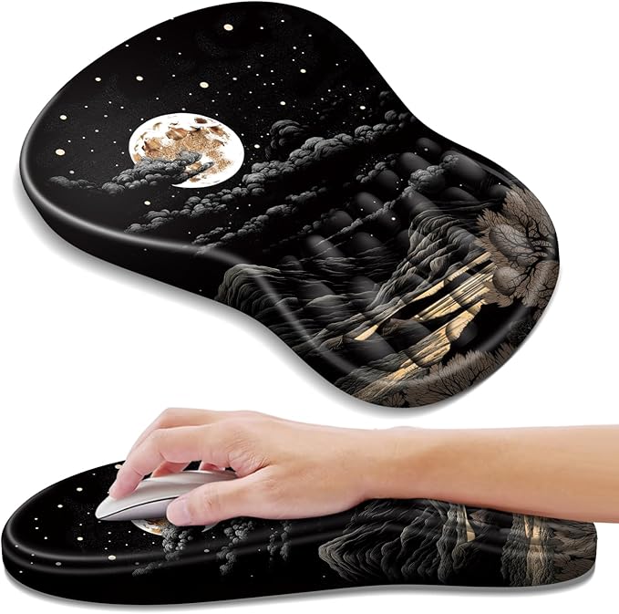 YIWEI Ergonomic Mouse Pad with Wrist Rest - Comfortable Office Mousepad with Memory Foam Wrist Support for Carpal Tunnel Relief, Mouse Pads with Non-Slip Base for Gaming and Home (Moon)