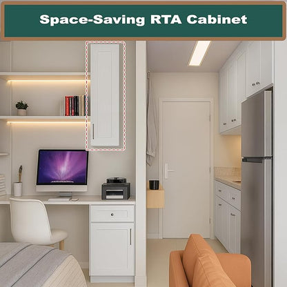 Wall Kitchen Cabinets, RTA Cabinets, White Shaker Cabinet, Wall Mounted, RTA Upper Cabinet, Modern for Kitchen and Bathroom with Door (White, 12" W x 42" H x 12" D)