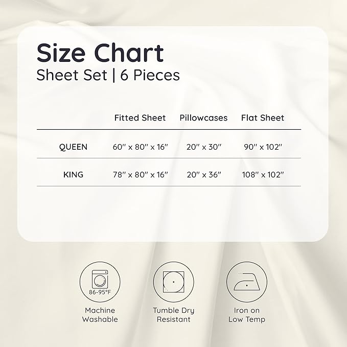 Bambaw 100% Viscose Derived from Bamboo Sheets King Size Set – 6pcs Deep Pocket King Sheets Cooling, Fits Up to 16'' with Elastic Corner Straps, Super Soft Bedding Set (Sand)
