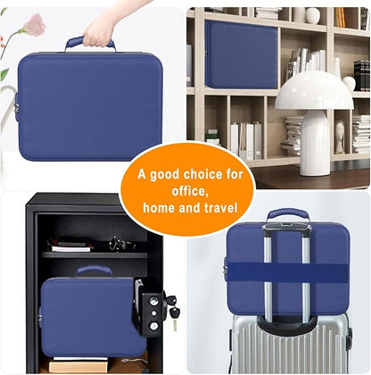 DocSafe 5200°F Document Organizer with Lock,Upgraded Heat Insulated Fireproof＆Waterproof Box 8 Layers File Organizer,Portable Home Travel Safe Storage for Important Documents, Files,Blue (Soft)