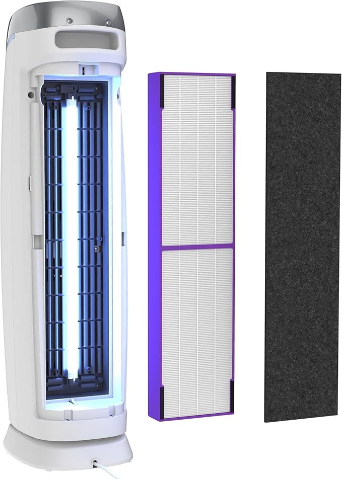 GermGuardian Air Purifier with Genuine HEPA 13 Pet Pure Filter, Removes 99.97% of Pollutants, Covers Large Rooms up to 915 Sq. ft. in 1 Hour, UV-C Light Helps Reduce Germs, 28", White, AC5250WPT