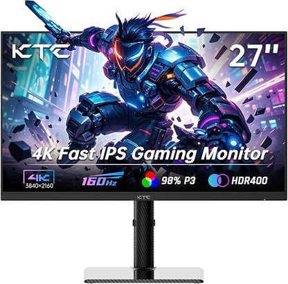 KTC 27 Inch 4K Gaming Monitor, UHD 3840x2160 160Hz Compute Monitor, Fast IPS Panel, Adaptive Sync, HDMI DisplayPort, HDR400, Height Pivot Swivel Tilt Adjustable Vertical Monitor, U27T6