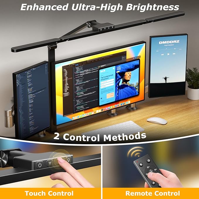 Airlonv LED Desk Lamp with Clamp, Architect Desk Lamp for Home Office with Remote, 24W Ultra-Bright Desk Light with Stepless Dimming and Stepless Color Temp, Memory Function for Study and Workbench