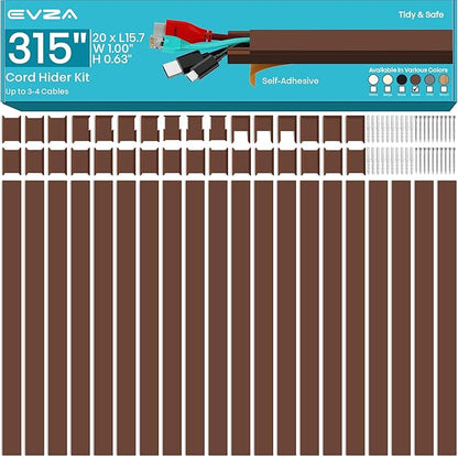 Brown Cable Cover Cord Concealer - 315in Wire Raceway, Hide Cables, Channel Kit, Wall Mount Cover, Hiding Strip, Management, Conduit, Molding