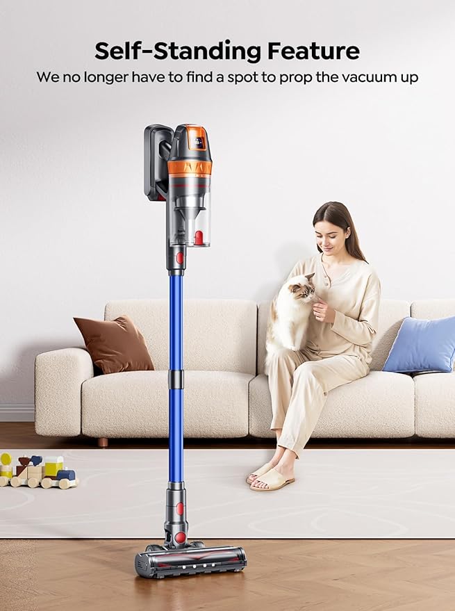 Cordless Vacuum Cleaner, 600W with Extra Mattress Cleaning Tool, 45KPA Stick Vacuum Cleaners for Home 60 Mins Runtime, Self-Standing, Wall Mount Charging, Rechargeable Vacuum for Floor Carpet Pet Hair