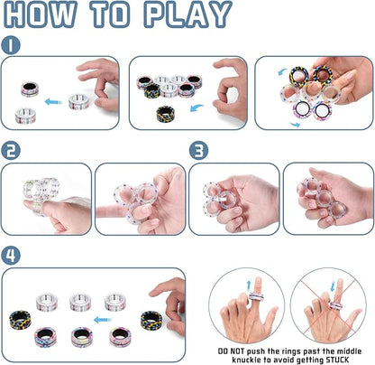 9Pcs Magnetic Rings Fidget Toys for Adults and Kids,Fidget Spinner Rings for Anxiety Relief Therapy Toys for Boy and Girl Ages 8-13,Teens Gift for Teen Party Favors Stocking Stuffers