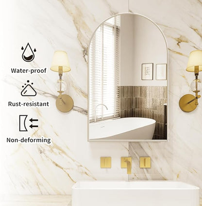 Bathroom Medicine Cabinet with Mirror Silver,Arched Wall Mounted Bathroom Cabinet with Mirror,Vanity Mirror with Storage,Mirrored Cabinet with Adjustable Shelves,Not Recessed,20x32 Inch
