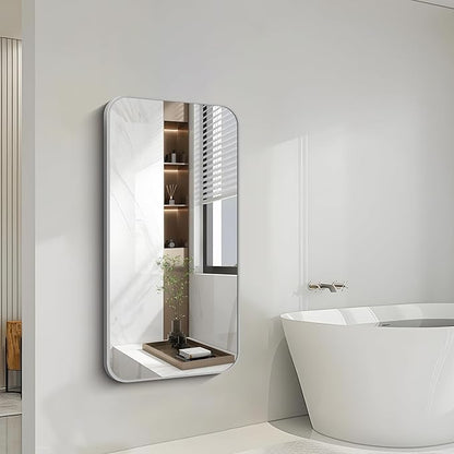 FORBATH 24x48 Inch Silver Bathroom Mirror for Over Sink, Narrow Rectangular Full Length Mirror with Metal Frame, Rounded Corners for Bathroom, Bedroom, Entryway Decor (Horizontal or Vertical)