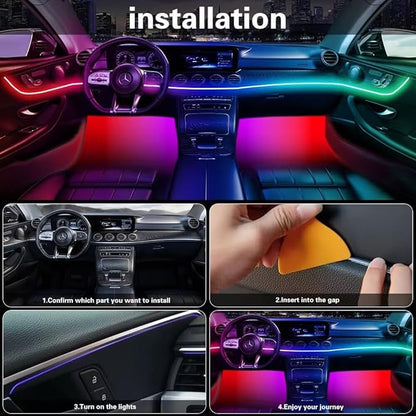 Acrylic Interior Car LED Lights with Remote and Wireless APP 10 in 1,Ambient Lighting Kits Fiber Optic Strip LEDs,16 Million Colors Music&DIY Function