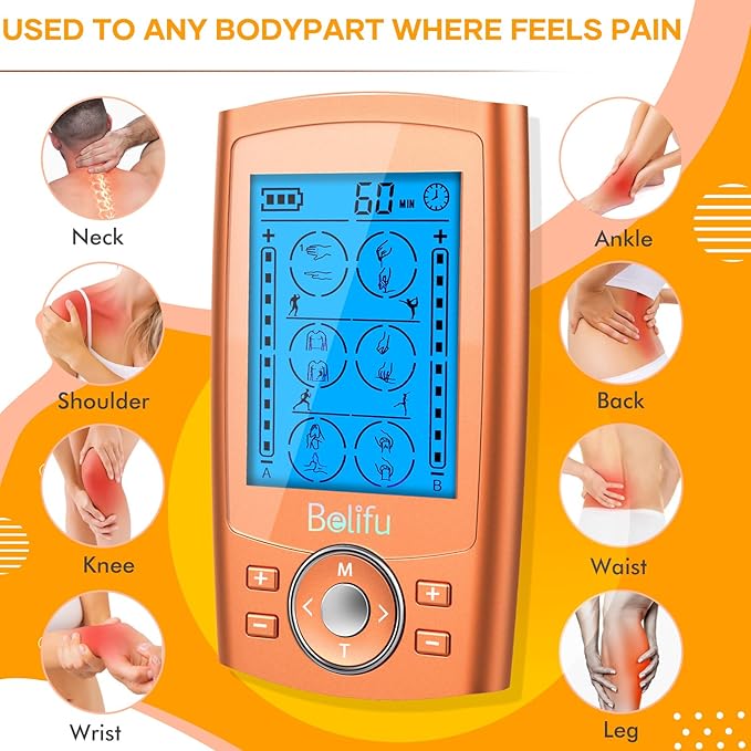 Belifu TENS Unit PMS Massager 24 Modes Muscle Stimulator, Electronic Tens Machine for Neck, Back, Arms & Chronic Pain Relief