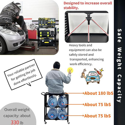 Lumizone Rolling Tool Cart with Wheels and Pegboard Hooks Folding Utility Service Cart for Garage Organizer Storage Foldable Power Tool Organization on Wheels Heavy Duty Frame (Tool Cart+Hooks)