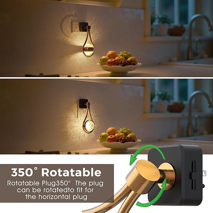 L LOHAS LED Night Lights Plug Into Wall: Star Projector Nightlight, Dusk to Dawn Sensor, 3000K Soft White, 330°Rotating Globe Night Light for Bedroom, Hallway, Home Decor, Gaming Room