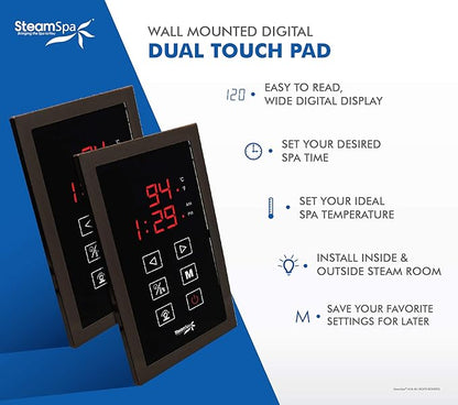 SteamSpa Executive 7.5 KW QuickStart ACU-Steam Bath Generator Package with Built-in Auto Drain in Oil Rubbed Bronze | Steam Generator Kit with Dual Control Panel Steamhead 240V | EXT750OB-A