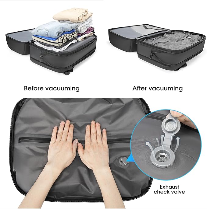 Vacuum Backpack for Men, 50L Expandable Travel Backpack With Vacuum Seal System, Water Resistant 17.3 Inches Laptop Backpack with USB Charging Port-Not Vaccum Pump Included