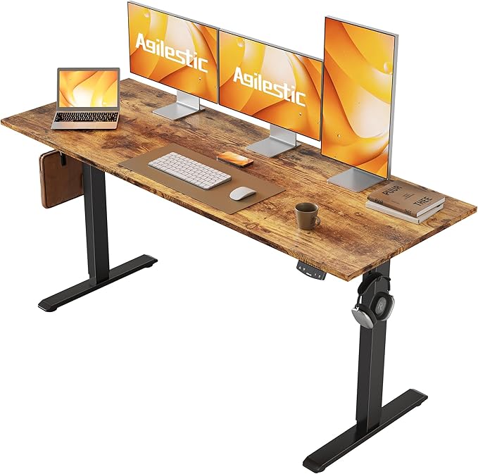 Agilestic Electric Standing Desk, Large 60 x 24 Inches Height Adjustable Desk, Sit Stand up for Work Office Home, Ergonomic Rising Computer Table with Memory Preset, Rustic Brown