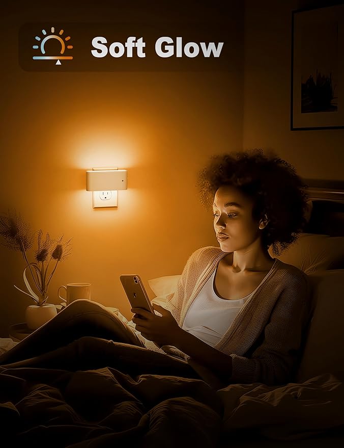 JandCase LED Night Lights Plug into Wall, Amber Night Light with Dusk to Dawn Light Sensor, Dimmable Night Light Plug in [2 Pack], 1800K Amber Nightlight for Bedroom Hallway Kids Room Kitchen
