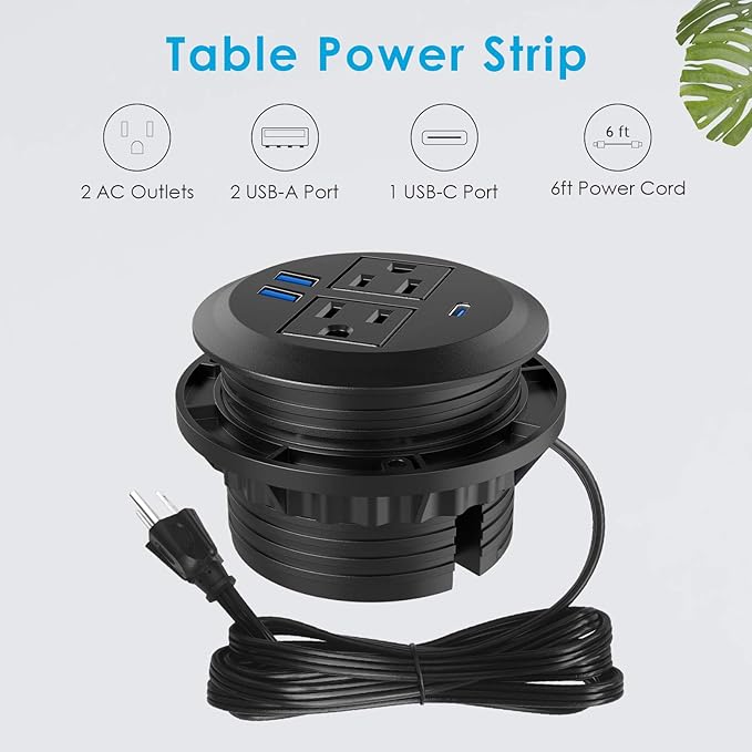 Recessed Power Grommet with AC Outlets, 20W Fast Charging USB-C Port - Flush-Mount for Desktop,Workspace Essential Desk Outlet,ETL Listed