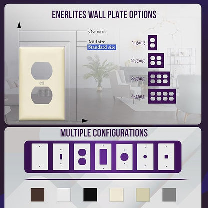 ENERLITES Duplex Receptacle Outlet Wall Plate, Size 1-Gang 4.50" x 2.76", Unbreakable Polycarbonate Thermoplastic, UL Listed, 8821-LA-10PCS, Light Almond (10 Pack)