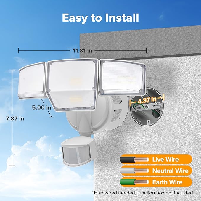 LUTEC 80W 9000LM LED Security Light Hardwire Motion Sensor Outdoor Lights, 4 Head LED Flood Lights Outdoor 5000K Daylight, IP65 Waterproof, Motion Detected Lights for Outside, Garage, Yard (White)
