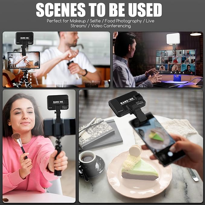 Selfie Light - BANSINE USB-Rechargeable LED Phone Light - Portable Photo Light with 97+ CRI, Up to 6500K Color Temperature for Selfie, Zoom Conference, Video, Makeup and Live Stream