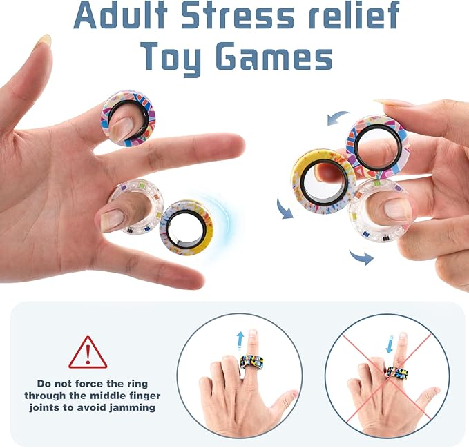 12Pcs Magnetic Adults Fidget Toys Rings,Stocking Stuffers for Kids 8-12,Fidget Spinner Rings for Anxiety Relief Therapy ,Party Favors Gifts for Teen Boy and Girl