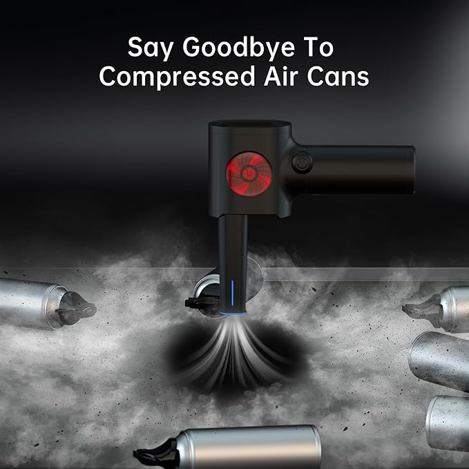 ATEngeus Compressed Air Duster, Stepless Speed Electric Air Duster with Storage Case, Cordless Air Duster with LED Replace Canned Air, 6 Accessories Air Blower, Keyboard Cleaner for Car, PC, Home