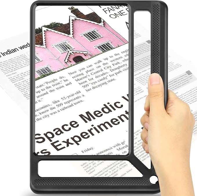 5X Full Page Magnifying Glass for Reading, Lightweight Rectangular Magnifier Provides Large Book Page Viewing Area, Upgraded Handheld Magnifier for Reading Small Prints for Seniors, Low Vision
