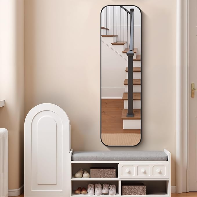 FORBATH Bathroom Mirror 55" x 16", Rectangle Black Bathroom Mirror with Black Aluminum Frame Rounded Corner, Wall Mounted Mirror for Bedroom Entryway Living Room