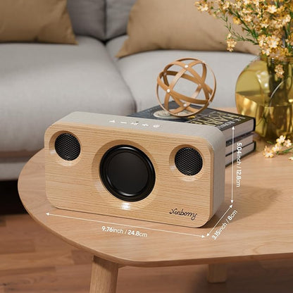 Xinborry Portable Bluetooth Speaker with Deep Bass, 40W(Peak),Bluetooth 5.3,15-Hour Playtime, AUX, TF Card, 2 Way Stereo Sound Wood Home Audio for Indoor, Party, Outdoor, Camping